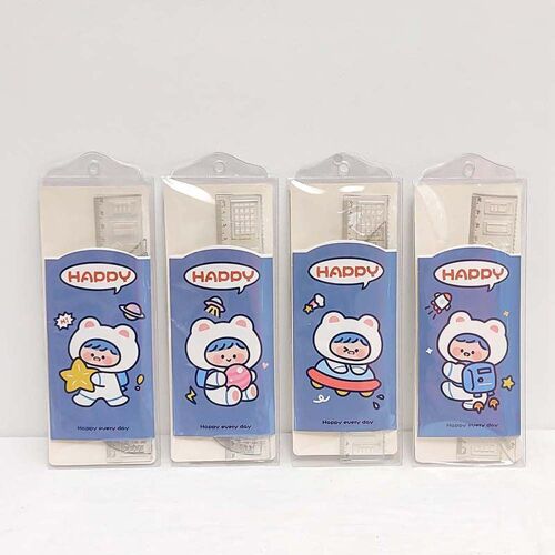 Règle Droite En Forme De Dessin Animé, 4 Pièces/Ensemble, Mignon Kawaii, Triangle Transparent, Papeterie D'apprentissage, Fournitures Scolaires Et De Bureau