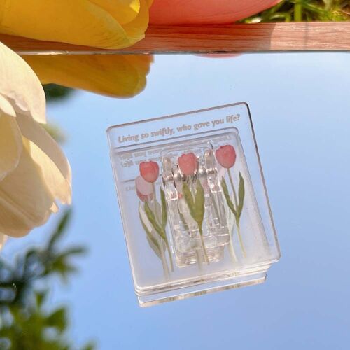 Mini Pinces Transparentes À Queue Longue, 1 Pièce, Pour Fichier, Tulipes, Couleur Unie, Kawaii, Petite Pince À Bonbons, Haricots, Belles Fleurs