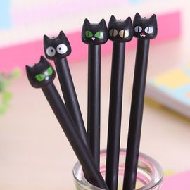 Stylos À Encre Gel Noirs Chat Noir Mignon Coréen, 2 Pièces, Stylo À Bille Kawaii Pour L'école Et Le Bureau, 0.38mm