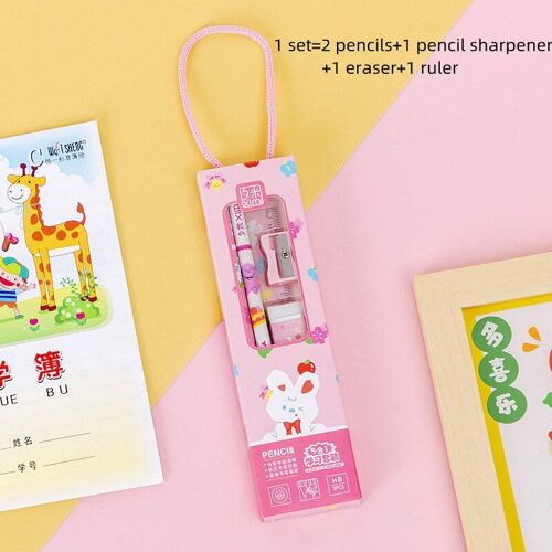 Ensemble De Papeterie Portable Ours Dessin Animé, 20 Pièces/Lot, Ensemble Crayon Lapin Chat, Taille-Crayon, Gomme, Fournitures Scolaires Et De Bureau Pour Enfants, Cadeau