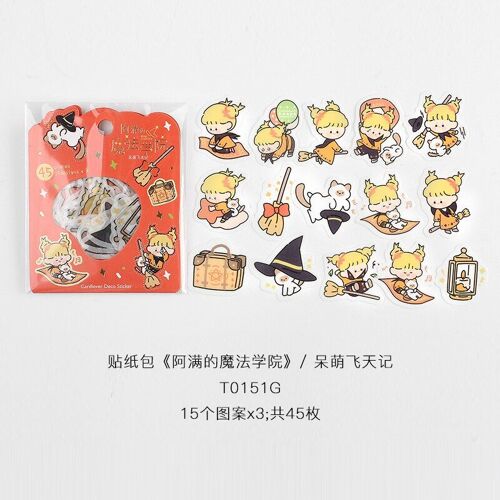 Autocollants Kawaii De La Série Magic Academy En Pvc, Étiquette De Dessin Animé Mignon, Autocollant De Belle Figure Pour Décoration De Journal Intime, Diy Bricolage, 45 Pièces