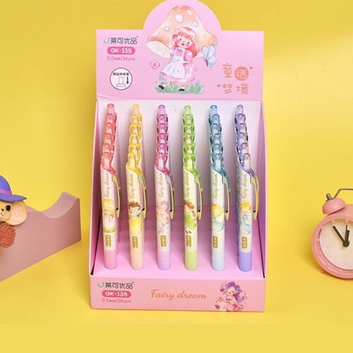 Stylo Gel À Pression Conte De Fées, 0.5mm, 36 Pièces/Lot, Mignon, Encre Noire, Pour Signature, Fournitures Scolaires Et De Bureau, Cadeau Promotionnel
