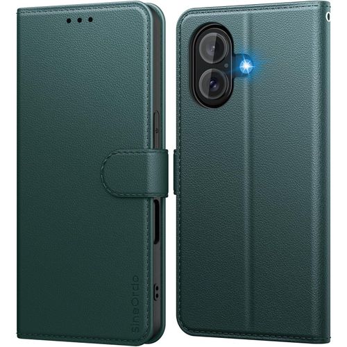 CHENG-Coque pour iPhone 17 Étui Protection à Rabat, [Pochette de Portefeuille] Antichoc Clapet Housse en Cuir Case Vert Foncé