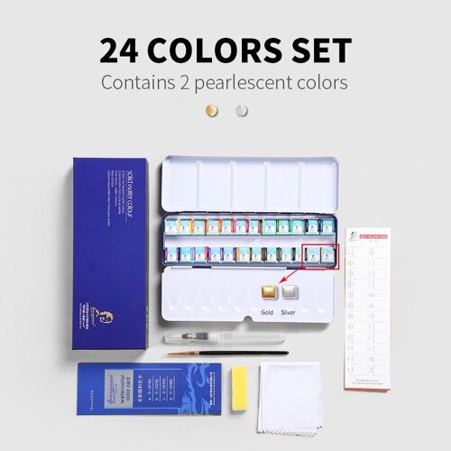 Peinture Aquarelle D'artiste-Paillettes Métalliques, Étui Métallique Portable Avec Palette De 24/36/48 Couleurs, Ensemble D'aquarelle Scintillante