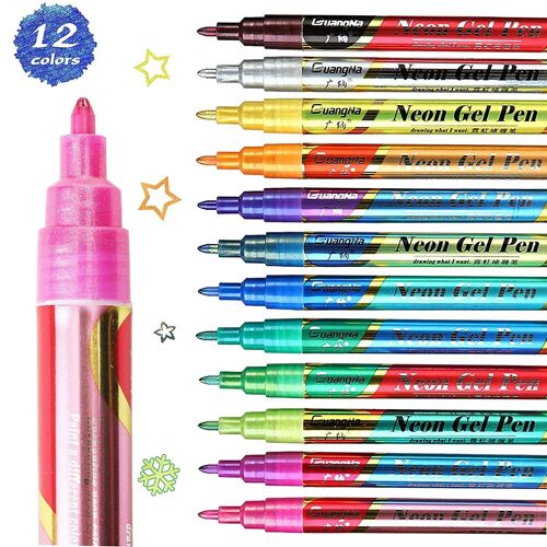 Stylos À Peinture Métallique Scintillant, Kit De Stylos À Gel De Peinture Artistique De Couleur Scintillante Pour Cartes De V¿Ux, Tasses, Dessin Artistique, Peinture Rock, 12 Pièces