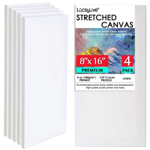 Toile Tendue De 8x16 Pouces, 4 Paquets De 4, Vierge, Professionnelle, Profil 5/8 Pouces, Sans Acide