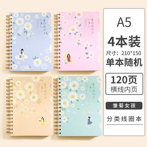 Carnet De Notes Spiralé A5, 4 Pièces/Lot, Joli Carnet De Notes Agenda Quotidien Hebdomadaire, Papeterie Fournitures Scolaires Et De Bureau