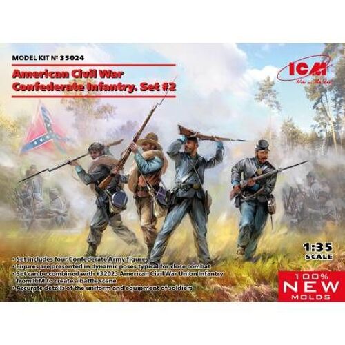 Icm - American Civil War Confederate Infantry, Set 2maquette Figurine American Civil War Confederate Infantry, Set 2 Icm 35024 1/35ème Maquette Char Promo Figurine Miniature