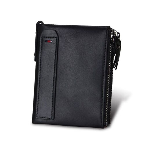 Genuine Leather Wallet Purses Coin Purse Small Portomonee Bifold Wallet, Noir