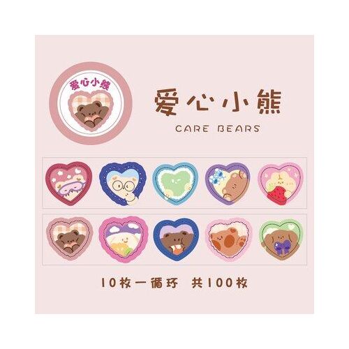 Bande Adhésive Washi Ours En Coeur, 100 Pièces, Scrapbooking, Étiquette Décorative, Mignon, Kawaii, Pour Journal Intime Album Planificateur, Papeterie Pour Bricolage