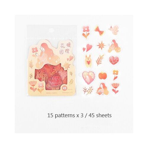Autocollant Décoratif Fleur Fille, Étiquette Scrapbooking, Mignon Kawaii, Pour Album Journal Planificateur, Papeterie Esthétique, Diy Bricolage, 45 Pièces