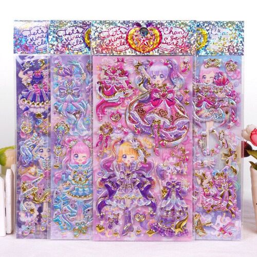 Robe De Princesse Magique Scintillante Kawaii, Autocollants 3d Double Couche, Mignon, Scrapbooking, Papeterie Pour Journal, Cadeau Esthétique Pour Enfants, Diy Bricolage