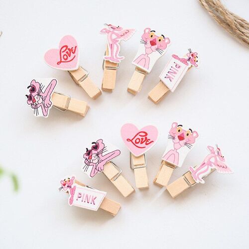 Pince En Bois Rose Panthère Léopard, 10 Pièces, Bricolage Artisanal, Reliure Avec Corde En Chanvre, Accessoires De Bureau