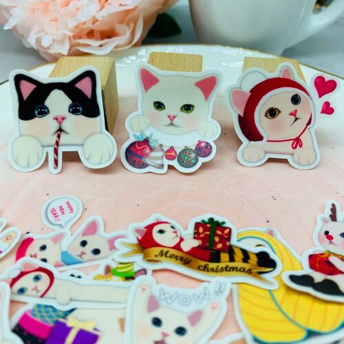 Autocollants Chat De Noël Anniversaire, 40 Pièces, Autocollants De Livre Faits Maison Pour Enfants Sur Ordinateur Portable/Scrapbooking Décoratif