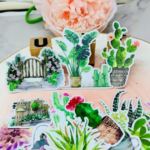 Autocollants Plante Fleur Cactus Enfants, Étiquette En Papier Amusant, Autocollants De Livre Faits Maison Sur Ordinateur Portable/Scrapbooking Décoratif/Bricolage, 24 Pièces