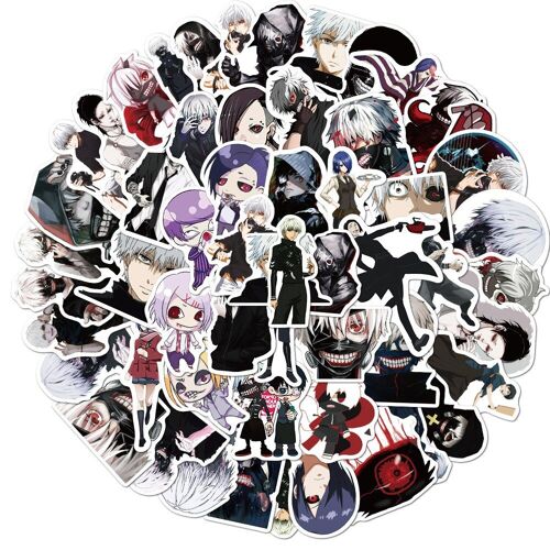 Autocollants dessin animé japonais Tokyo Ghoul pour bagages, ordinateur portable, Skateboard, sac à dos de vélo, étiquette Pegatinas, jouet pour les Fans, cadeau pour enfants, 50 pièces