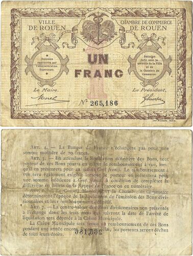 France - Billet - Chambre De Commerce De Rouen - Un Franc - 1920 - Jp.110.03 - 15-264
