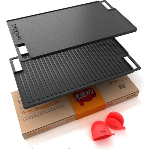 Kyaoayo-Plaque À Griller Réversible En Fonte-Plancha Pour Induction-Poêle Gril Et Plaque Lisse De 45,7 Cm-Compatible Avec Deux Brûleurs,Pour Table De Cuisson À Gaz, Électriques Et Vitrocéramiques