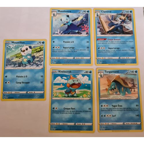 Lot De Cartes Pokemon - Khélocrok 038/185 - Torgamord 039/185 - Moustillon 033/185 - Mateloutre 034/185 - Clamiral 035/185
