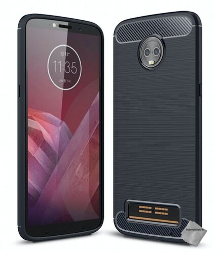Housse etui coque silicone gel carbone pour Motorola Moto Z3 Play + verre trempe - BLEU FONCE
