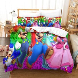Housse De Couette Super Mario Imprim¿¿E En D Avec Taies D'oreiller, Parure De Lit Pour Adolescents Avec Fermeture ¿¿ Glissi¿¿Re, Housse De Couette En Mic