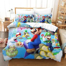 Housse De Couette Super Mario Imprim¿¿E En D Avec Taies D'oreiller, Parure De Lit Pour Adolescents Avec Fermeture ¿¿ Glissi¿¿Re, Housse De Couette En Mic