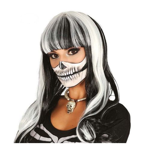Perruque Longue Blanche Et Noire Avec Frange (Taille Unique Adulte)