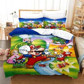 Housse De Couette Super Mario Imprim¿¿E En D Avec Taies D'oreiller, Parure De Lit Pour Adolescents Avec Fermeture ¿¿ Glissi¿¿Re, Housse De Couette En Mic