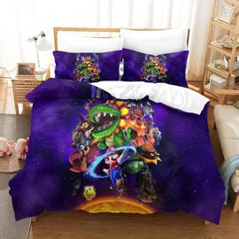 Housse De Couette Super Mario Imprim¿¿E En D Avec Taies D'oreiller, Parure De Lit Pour Adolescents Avec Fermeture ¿¿ Glissi¿¿Re, Housse De Couette En Mic