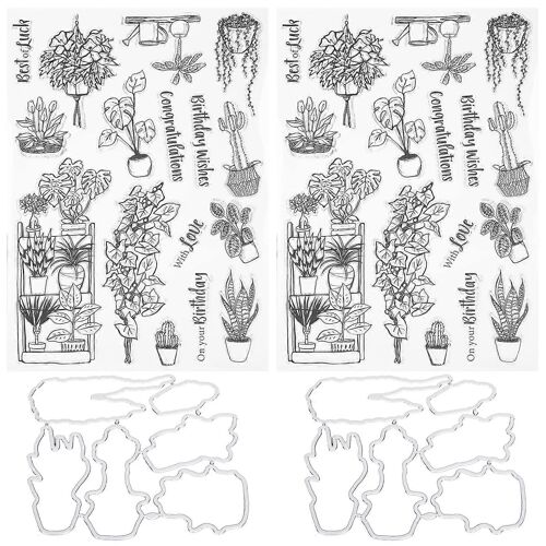 2set Vase Motif Transparent Timbre Artisanat Pour Bricolage Scrapbook Photo Album Carte Décoration