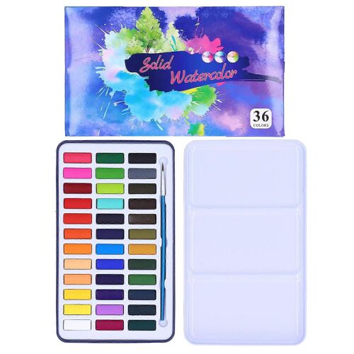 Solide aquarelle fer en boîte multicolore dessin peintures avec crochet ligne stylo peinture fournitures36 couleurs