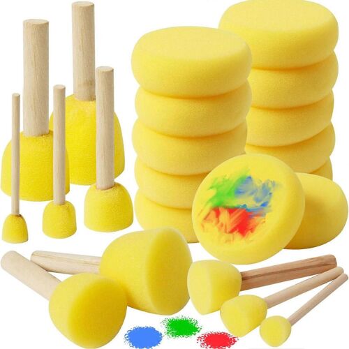 Éponge Brosse Set Manche En Bois Rond Enfants Outil De Peinture Brosse En Mousse Pour Bricolage Acrylique Aquarelle Art Artisanat 5pcs Jaune Hm22