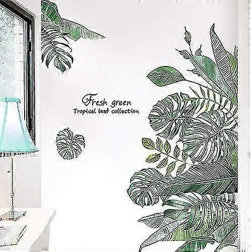 Décalcomanie murale de feuilles tropicales vertes, nature palmier feuille plantes autocollants muraux Art Peintures murales