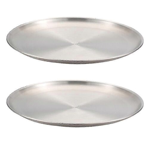 Assiettes En Acier Inoxydable 2 Ensembles De Plats De Dîner Ronds Assiettes En Métal Idéal Pour Pique-, Assiette De Camping En Plein Air, Incassable