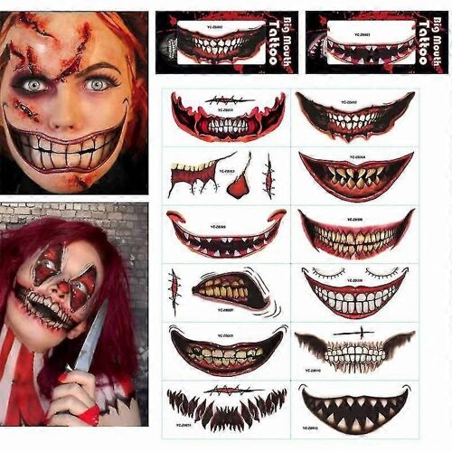 Halloween Face Sticker Set 12pcs Halloween Prank Makeup Tatouage Temporaire 