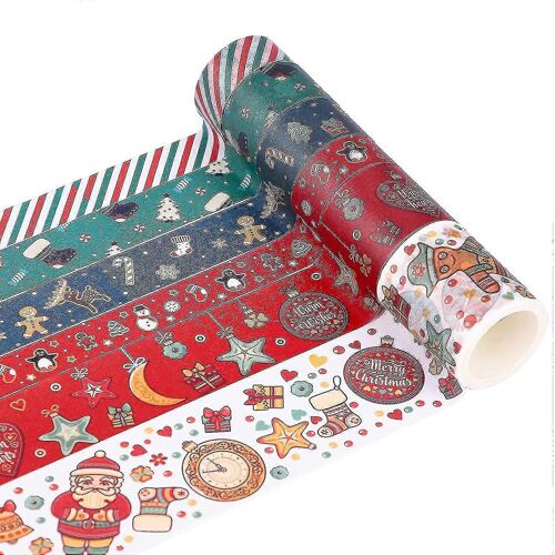 Noël Washi Tape Set 6 Rolls Noël Décoration de Noël Washi Making Tapes Diy Adhésif Table Cadeau Pour Décorations de Noël, Cartes de Noël Scellage, Chr