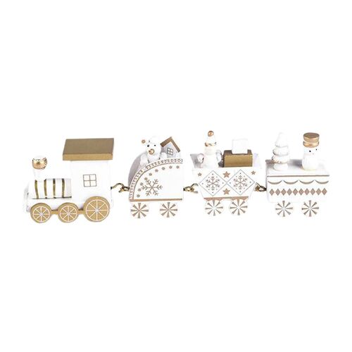 Lot 4 Train De Noël Décor En Bois Mini Train Enfants Cadeau Jouets Pour Fête Blanc