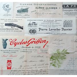 Lot 8 Vieux Papiers Lettres Courriers En-Tête (Cycles, Huile, Garage, Armes, Savon, Assurance, Semoir, Électricité)