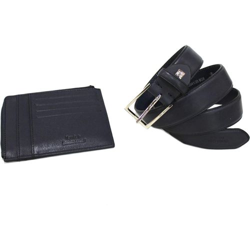 Ensemble Ceinture En Cuir Synthétique Pour Homme,Hauteur 35 Mm,Taille 125 Mm,Avec Porte-Clés En Cuir Dans Une Boîte Bleue