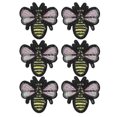 6pcs Paillettes Papillon Abeille Vêtements Patch Fer Sur Applique Diy T-Shirt Tissu Autocollant (Abeille Domestique)