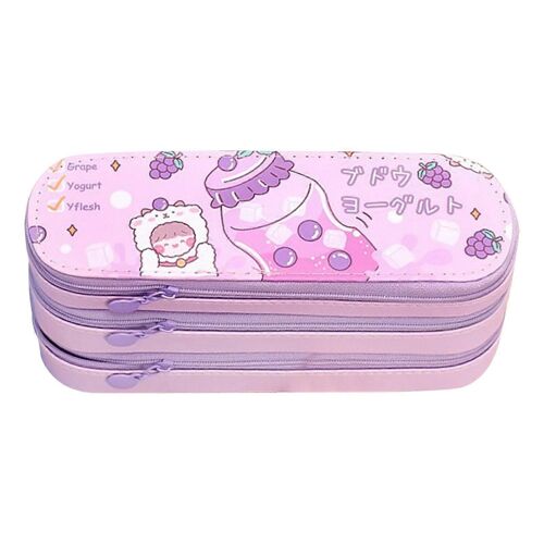 Grande Trousse À Crayons Polyvalente Mignonne Élégante 3 Couches Grande Capacité Pochette À Crayons Avec Horaire De Classe Pour L'école Bureau Collège Violet