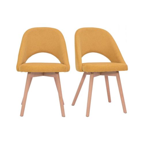 Chaises Scandinaves En Tissu Effet Velours Texturé Jaune Moutarde Et Pieds Hêtre Massif (Lot De 2) Cosette