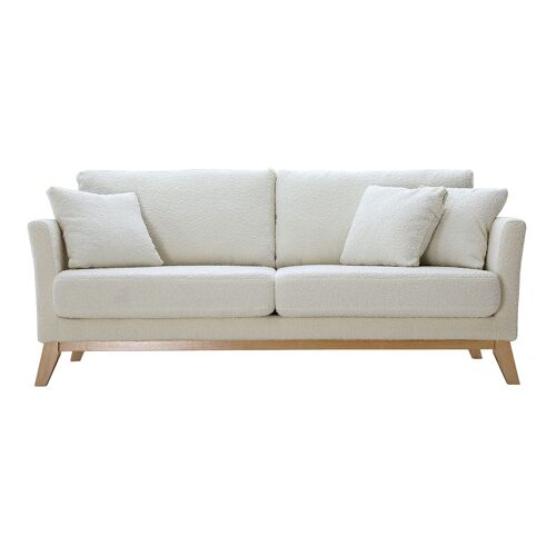 Canapé scandinave 3 places déhoussable blanc effet laine bouclée OSLO