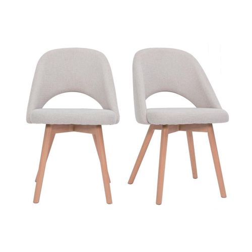 Chaises Scandinaves En Tissu Effet Velours Texturé Beige Et Bois Clair Massif (Lot De 2) Cosette