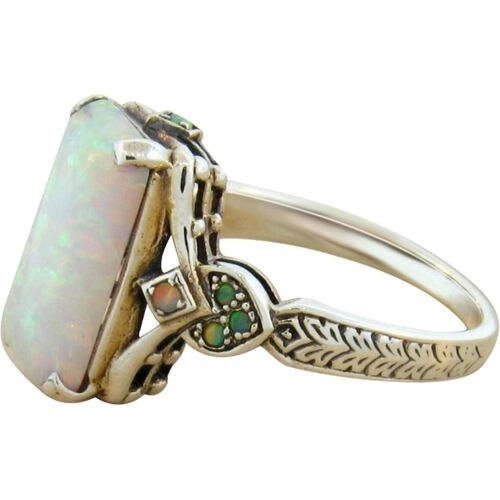 Bague Carrée En Argent Antique Opale Blanche(5)