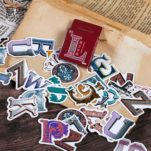 Ensemble D'autocollants Alphabet Anglais 52 Pièces, Étiquette Scrapbooking Décorative De Style Vintage Pour Album Journal Intime Planificateur, Fournitures Pour Bricolage