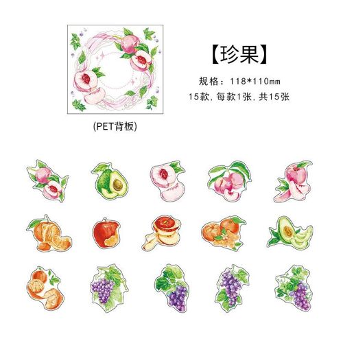 Autocollants De Papeterie Kawaii, Étiquette Fleur Fruit, En Papier, Décoratif Pour Journal De Déchet, Planificateur, Pour Mobile, Diy Bricolage, 15 Pièces/Lot