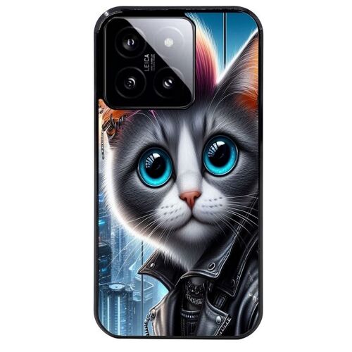Coque Noire Pour Xiaomi 14 Motif Chat Steampunk 2