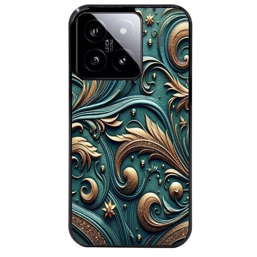 Coque Noire Pour Xiaomi 14 Motif Effet Cuir Brocart