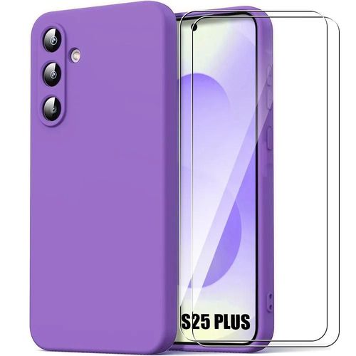 Coque + 2 Verres Trempés Pour Samsung Galaxy S25 Plus (Galaxy S25+) Silicone Liquide Slim Anti-Rayures Violet - E.F.Connection